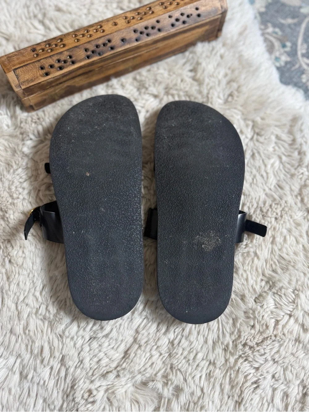 Zara Black Slide Sandals with Gold Buckles - Women's 39 - Picture 10 of 11